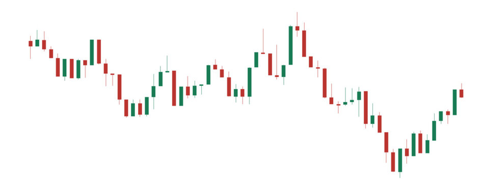 Complex financial stock market candlestick chart showing historical price fluctuations, market volatility, and economic trading data vector asset.