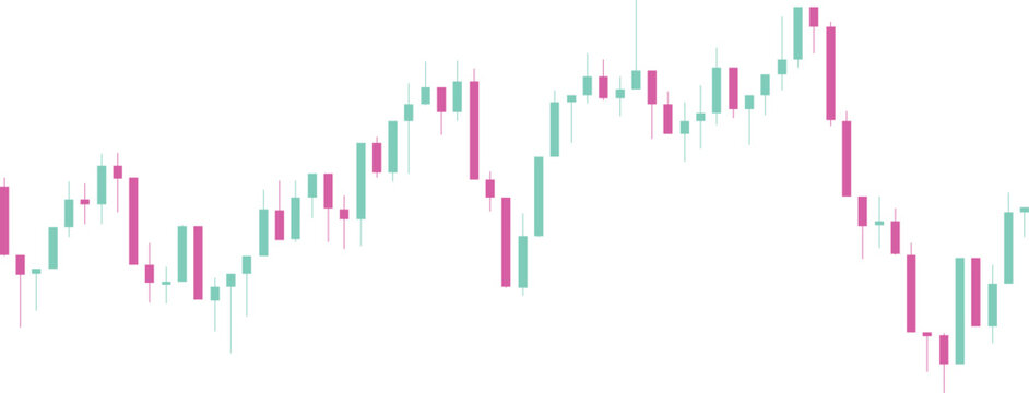 Financial stock market chart with Japanese candlesticks showing crypto currency trading trends and price movements in white background vector