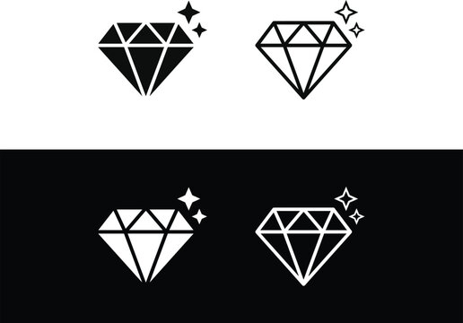 AI premium quality and diamond luxury icon set, sparkling gem with sparkle stars, VIP exclusive feature and high value reward vector icons