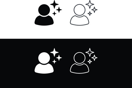AI user profile and avatar generator icon set, person with sparkle stars, smart persona enhance and VIP member account vector icons