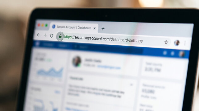 Cybersecurity expert browsing secure HTTPS website during Cyber Security Awareness Month campaign
