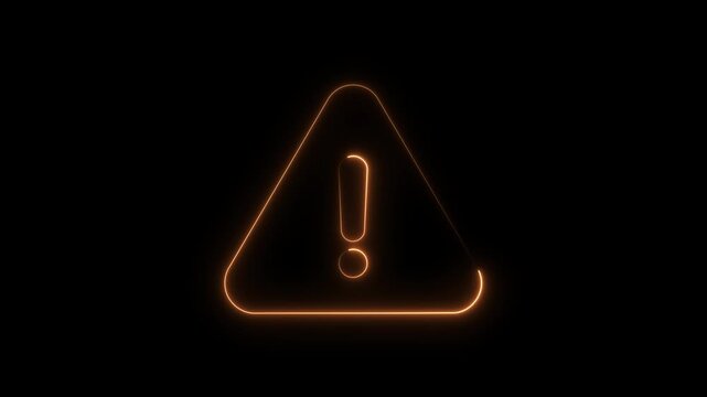 Digital glowing orange neon warning sign with an exclamation point inside a triangle symbol creating a modern alert indication