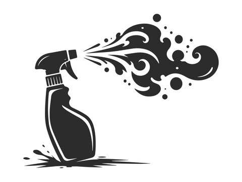 Spray Bottle Cleaning Splash Black and White Vector Illustration.