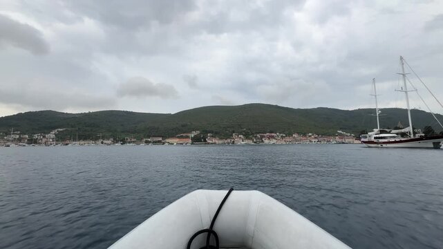 Port of Split-Dalmatia, Croatia. Zodiak on the way to the port.
