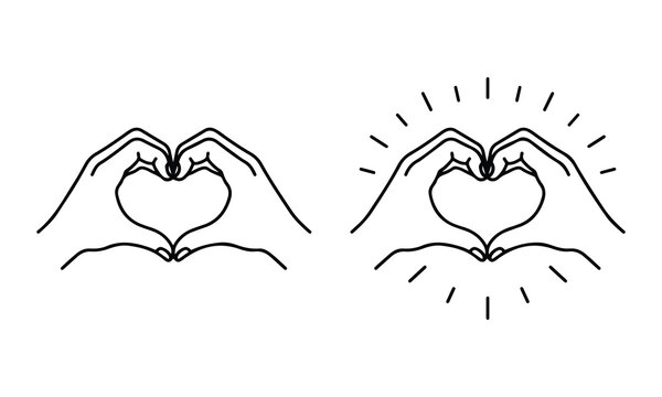 Two hand gestures forming heart shapes in a simple black and white sketch style