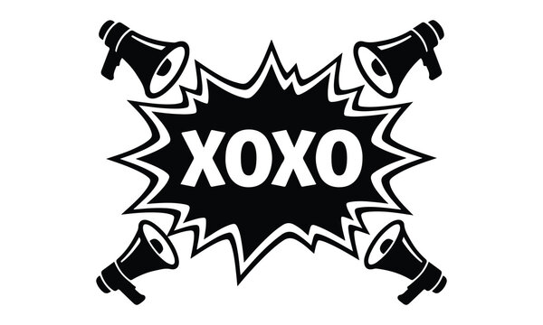 Vintage style illustration of megaphones announcing hugs and kisses message