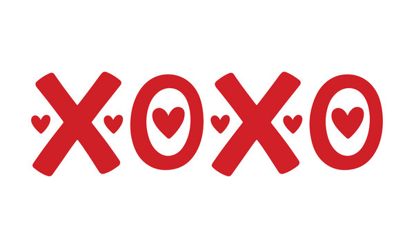 Hand drawn xoxo and hearts illustration for valentine's day or romantic messages