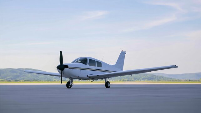 Small white propeller plane parked on airport apron, representing travel, private aviation, and freedom