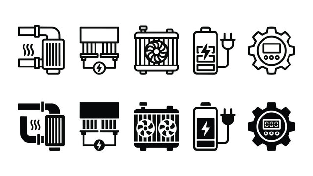 Thermoelectric Generator Line and Solid Icon Pack For UI | thermoelectric generator, TEG, heat, recovery, power - Clean and Editable Vector Icons