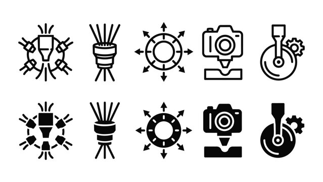 Laser Deposition Line and Solid Icon Pack For Industry | Laser Deposition, 3D Printing, Metal, LMD, Manufacturing - Clean and Editable Vector Set