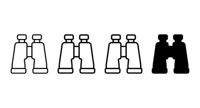 Binoculars Icons Set, Magnifying Glass Symbol, Optical Device Vector Graphics, Search and Discovery Icons