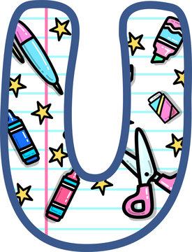 School Supplies Pattern Alphabet U Illustration