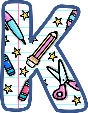School Supplies Pattern Alphabet K Illustration