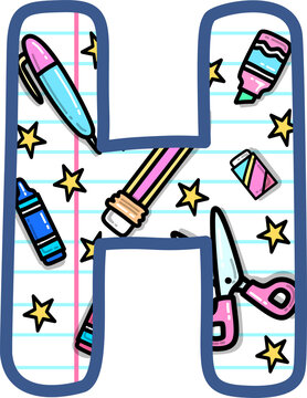 School Supplies Pattern Alphabet H Illustration