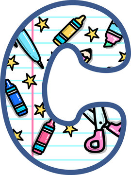 School Supplies Pattern Alphabet C Illustration
