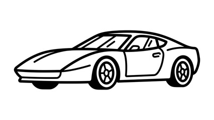 Naklejka premium Sports Car Silhouette: A sleek, modern sports car drawn in a minimalist black and white outline, emphasizing its aerodynamic curves and dynamic profile, perfect for automotive design and branding.