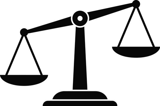 Black silhouette of vintage law scales justice balance isolated on white background with balance scale legal system fairness icon judgment tool equality sign courtroom symbol