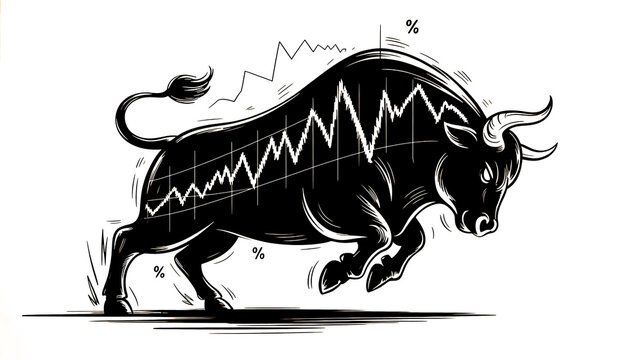 Stock market bull market illustration with financial chart line