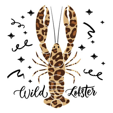 Vector leopard lobster illustration. Wild animal skin texture. Trendy design elements for fashion prints or poster