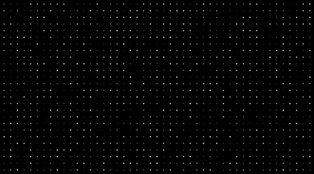Halftone gradient with random white dots. Black night background with star. Starry galaxy space. Mixed small and big circles. Abstract vector illustration