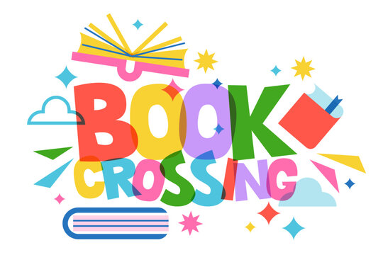 Bookcrossing festival banner poster. Vector open books and typography illustration. Concept for library bookstore design