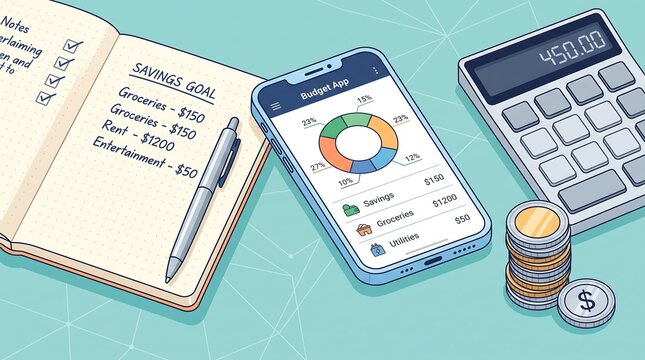 Personal financial planning with budget tracker app and calculator