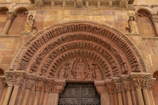 Romanesque Facade and Rose Window of the Church of Santo Domingo in Soria, Spain