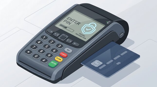 Isometric POS Terminal with Credit Card for Secure Electronic Payment