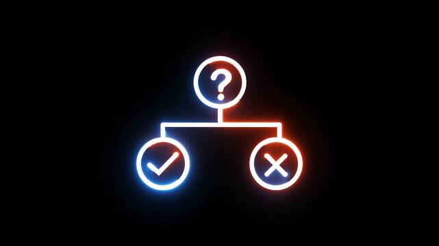 Decision tree neon infographic glowing light animation for business strategy and data logic