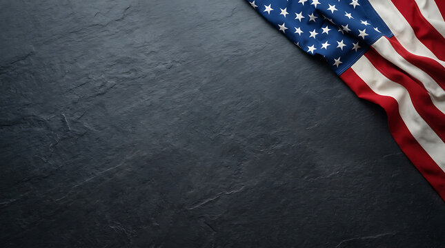 Us american flag on black stone slate background with copy space for memorial day labor day patriotic design