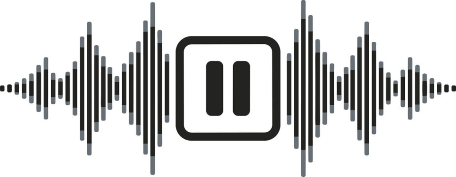 Audio Waveform with Pause Button Icon for Music, Sound Recording, Podcast, Media Player, Streaming, Broadcasting, and Digital Audio Designs