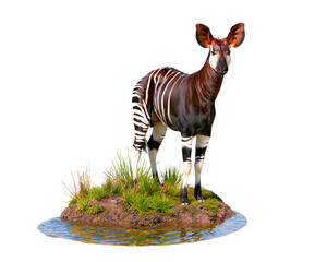 Naklejka premium Okapi Standing in Water Hole Habitat