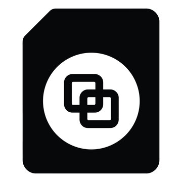 Black and white vector icon showing single document file with duplication symbol document duplicate information business computer application