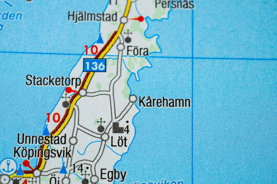 Macro map photo showing K&aring;rehamn area on the island of &Ouml;land Sweden.