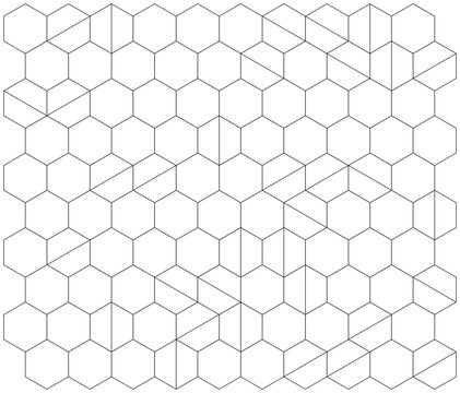 Black geometric hexagon line pattern vector on transparent background