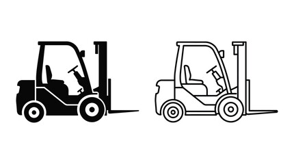 Naklejka premium Forklift silhouettes and outlines on a white background depict industrial machinery