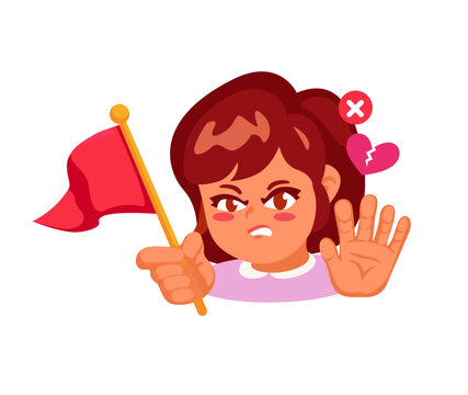 Women Holding Red Flag - Personality and Romance Character Set Vector