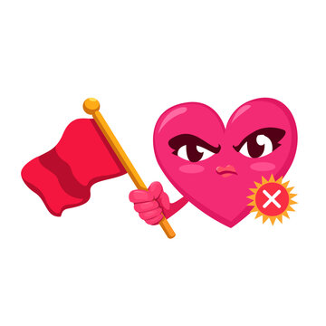 Female Heart Character Holding Red Flag Angry Emotion Cartoon Illustration Vector