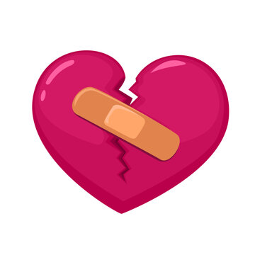 Broken Heart Healing Icon Set &ndash; Bandaged, Taped, Stitched and Plastered Cartoon Vector