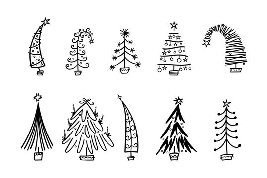 Hand drawn doodle trees seamless pattern, background, cute design, great for Christmas wrapping paper, fabrics, banners, wallpapers - vector design