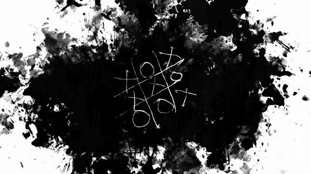 40 Grunge texture background with black ink blot and XOXO sign. Abstract paper stain wallpaper. Messy ink spot overlay for urban design and vintage poster. 45