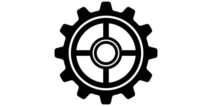 Gear wheel icon simple black silhouette graphic for technical interfaces.