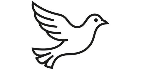 Fototapeta premium Flying dove bird icon with black outline for peace and freedom concepts.