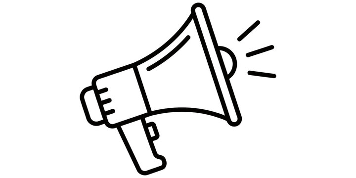 Black megaphone icon with sound lines for announcement news marketing use.