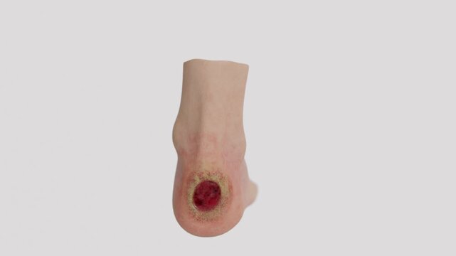Showing Diabetic foot refers to foot complications associated with diabetes, including nerve damage, reduced circulation, skin changes, ulcers, and diabetic foot necrosis in 4K UHD video