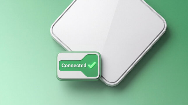 3D connected wi-fi router icon with checkmark symbol on green background