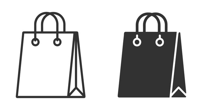 Shopping bag icons, retail carrier bag in outline and glyph styles on transparent background