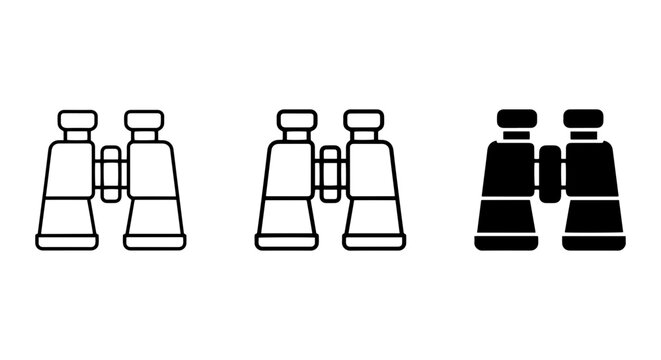 Binoculars Icon Set, Magnifying Glass Symbol, Search and Discovery Vector Graphics, Optical Tools Collection