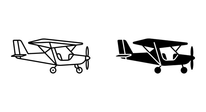 Light Aircraft Vector Icons, Simple Airplane Silhouette, Aviation Graphics for Travel and Adventure