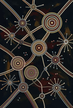 Aboriginal Dot Pattern Artwork with interconnected circles.
